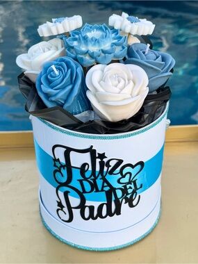 Blue & White Men’s Floral Wax Bouquet - Father’s Day Gift